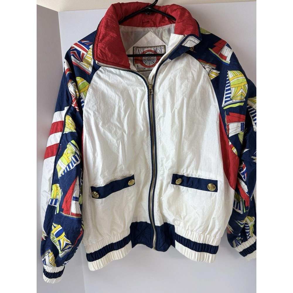 VTG East West Womens M Full Zip Windbreaker Jacket Sailboats Nautical Nylon